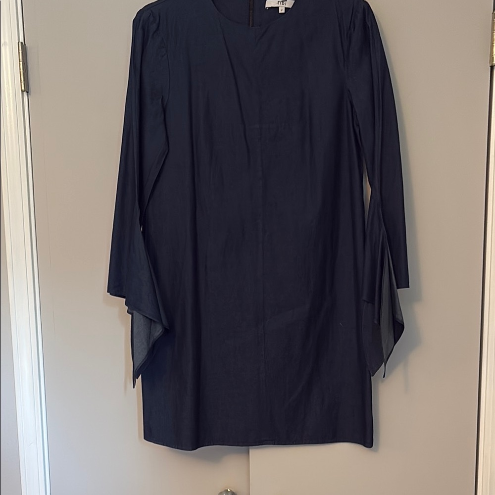 Tibi Blue Sheath Dress with Long Bell Sleeves